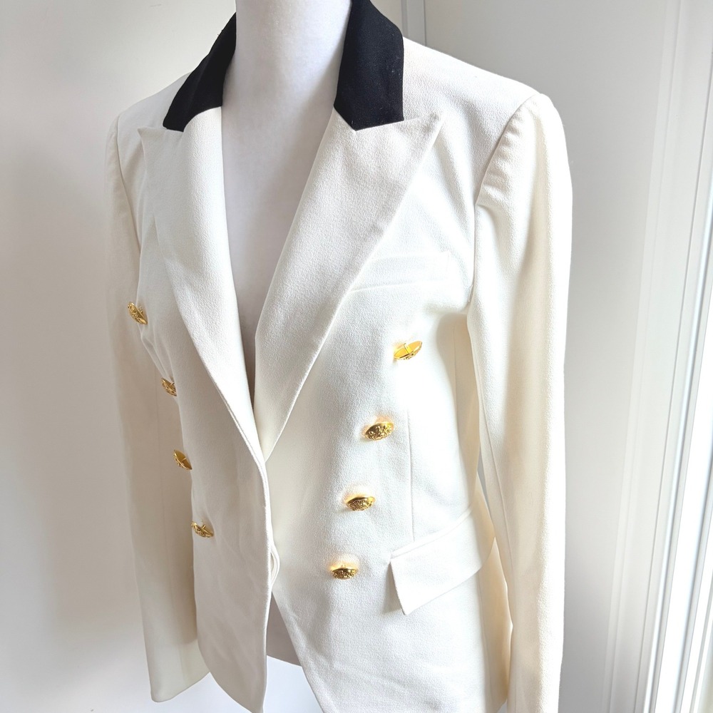 Veronica Beard Jack Riding Jacket 6 Preppy White Gold Button Blazer Coat - Picture 3 of 13
